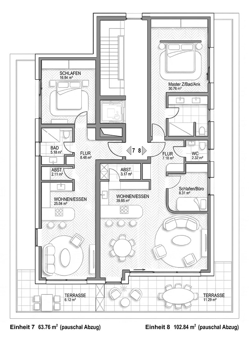 Grundriss Wohnung 1 – Maisonette (Beispiel)